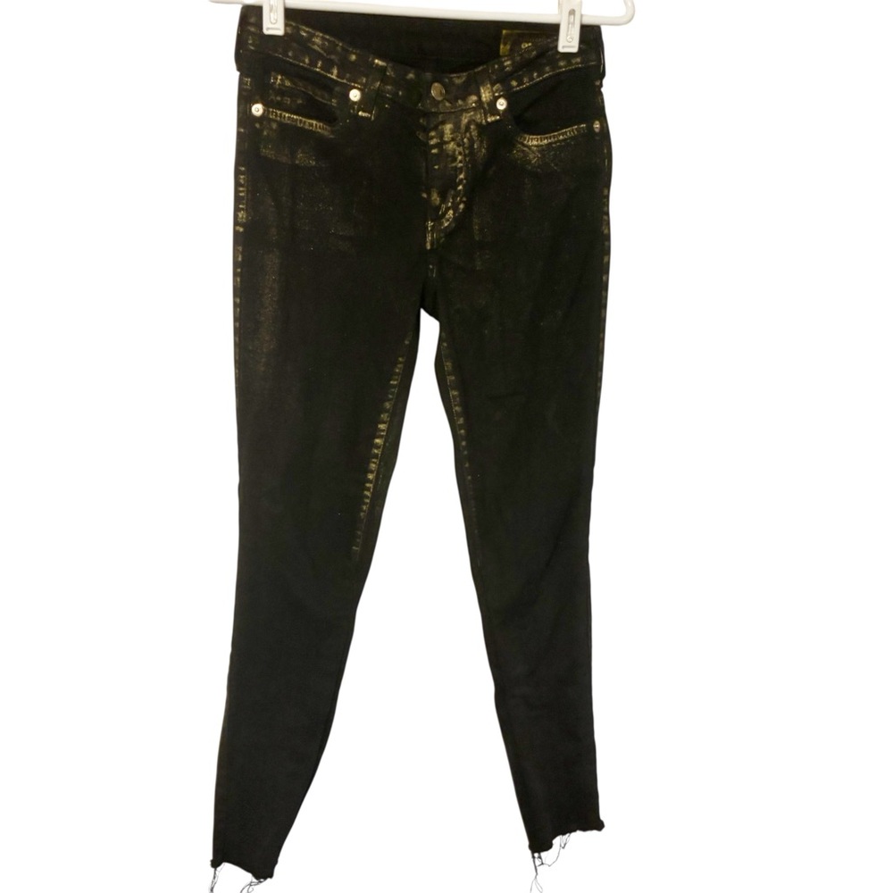 Versace Collection Slim Women’s‎ Size 25 Black Gold Coated Skinny Jeans Denim